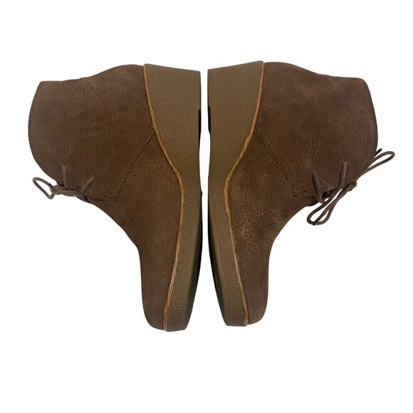 Lucky Brand Junes Nutmeg Embossed Nubuck Wedge Leather‎ Booties Size 7 - Picture 3 of 10
